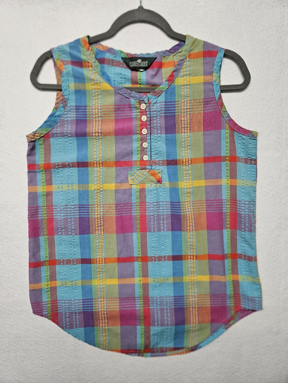 Vintage Cabin Creek Sleeveless Button Front Tank Top Madras Plaid 90s - Picture 1 of 9